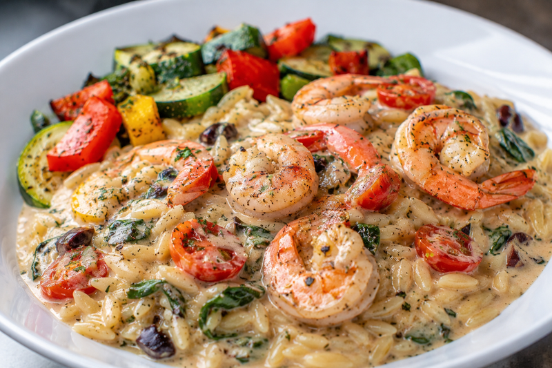 Crevettes à la méditerranéenne, sauce crémeuse
