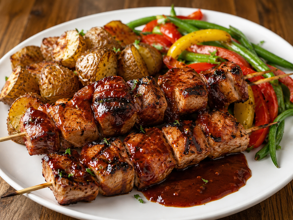 Brochette de porc sauce BBQ fumée