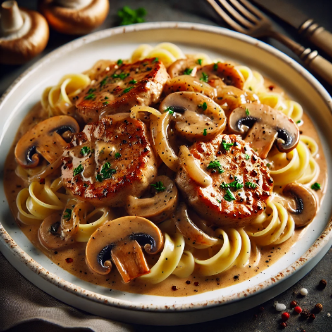 Filet de porc Stroganoff sur nouilles aux œufs