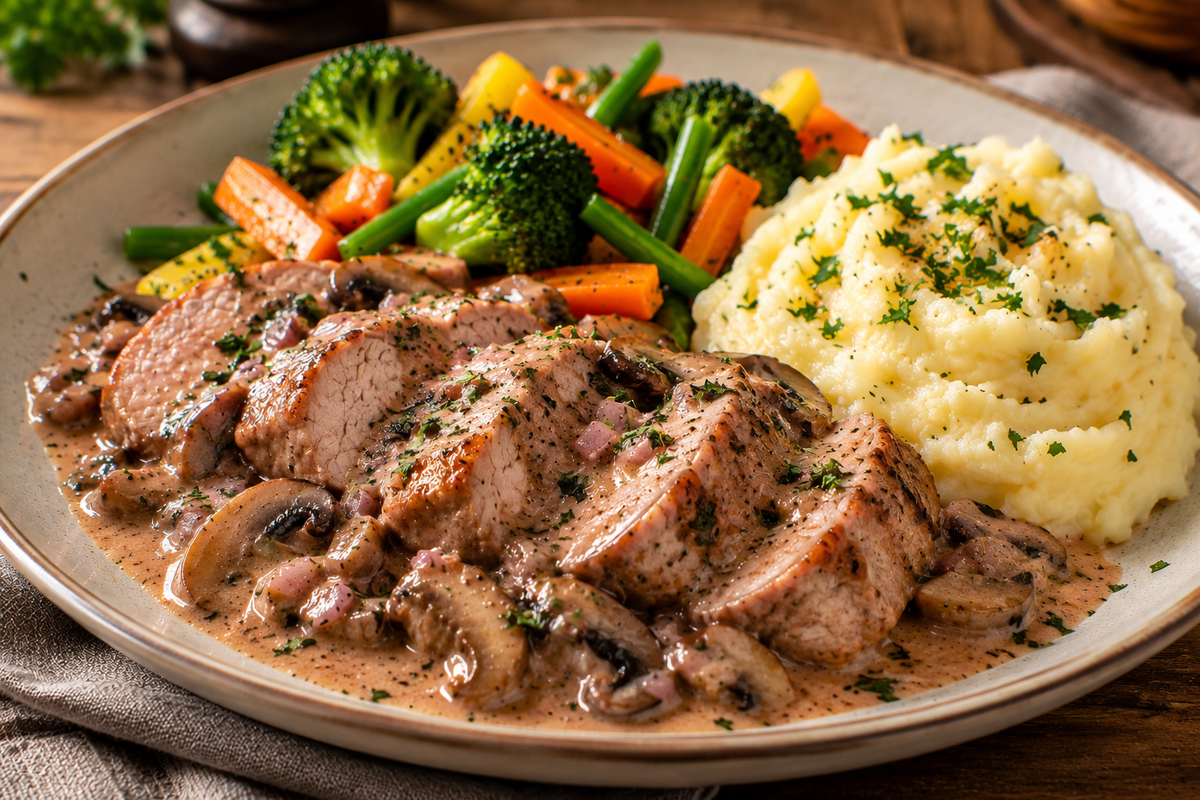 Filet de porc, sauce  Stroganoff