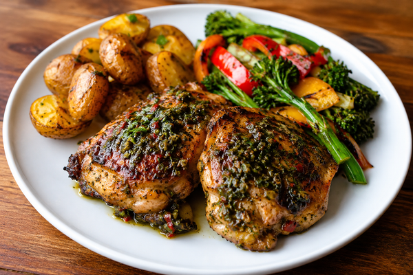 Hauts de cuisses de poulet, sauce chimichurri