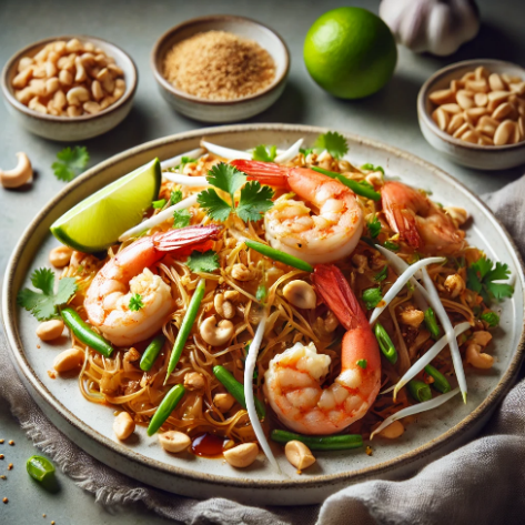 Pad Thai aux crevettes, sauce aux arachides