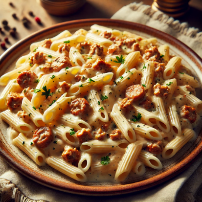 Rigatoni sauce Alfredo et chair de saucisses italiennes