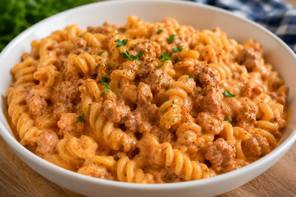 Rotini, sauce rosée à la chair de saucisses