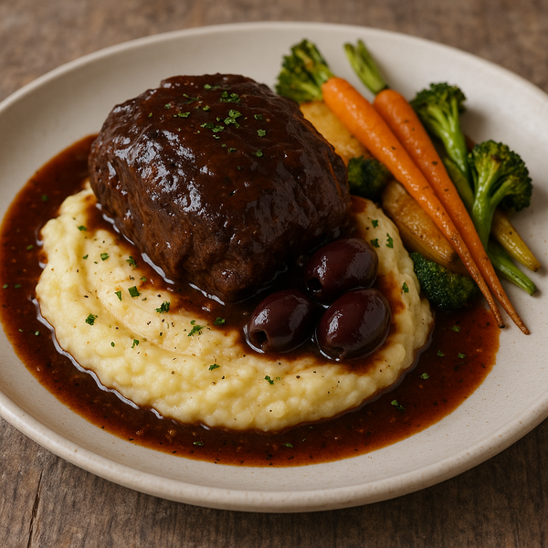 Joue de boeuf, sauce porto et olives