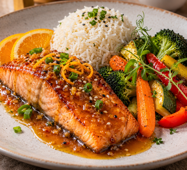 Pavé de saumon, sauce à l'orange et au gingembre